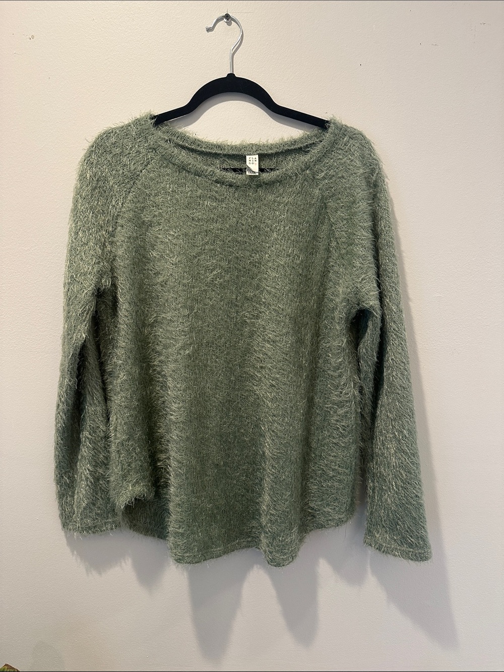 Fuzzy Crewneck Sweater in Sage Green